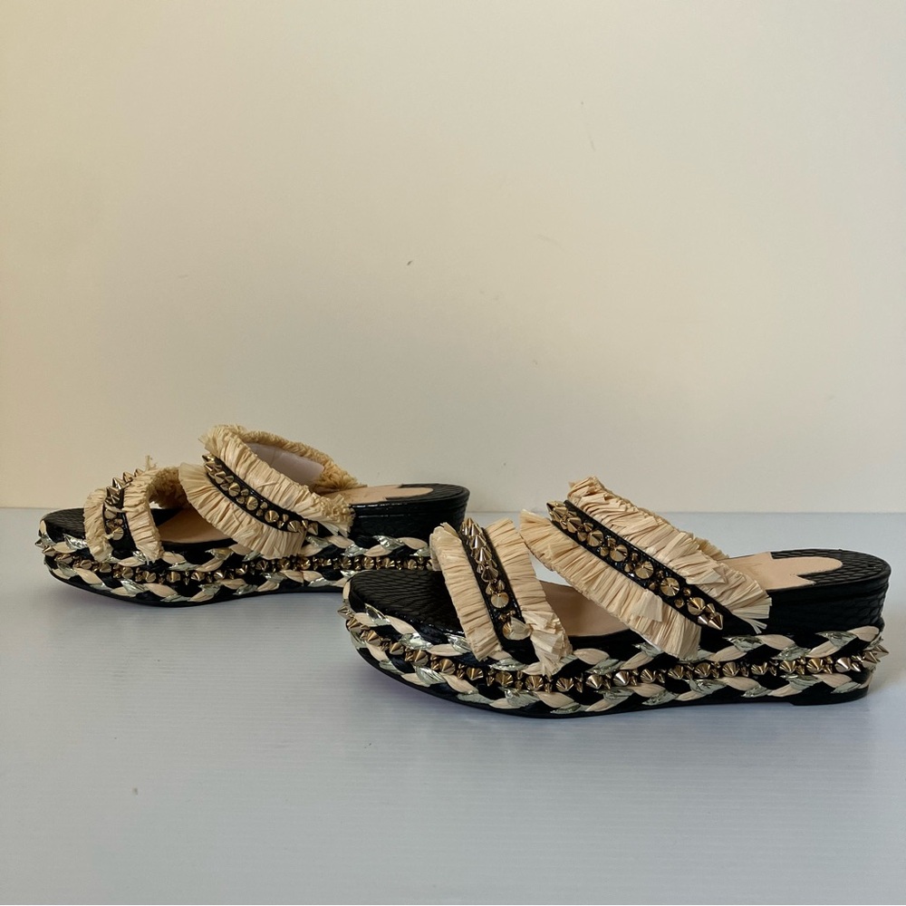 Christian Louboutin Black & Beige Voltinoudou 60 Wedge Sandals size 37 - Picture 6 of 12